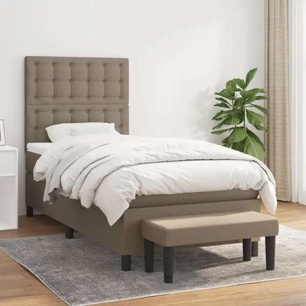 Gossi pat box spring cu saltea, gri taupe, 90x190 cm, textil