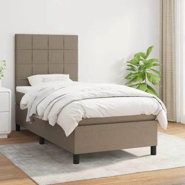 Gossi pat box spring cu saltea, gri taupe, 90x190 cm, textil