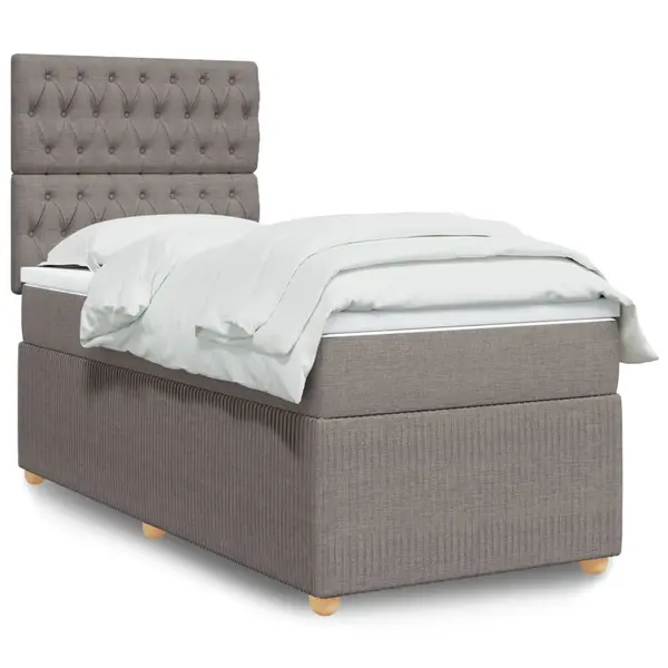 Gossi pat box spring cu saltea, gri taupe, 90x190 cm, textil