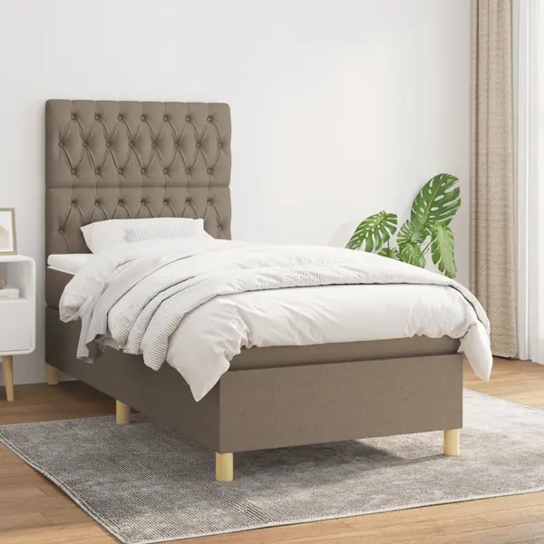 Gossi pat box spring cu saltea, gri taupe, 90x190 cm, textil