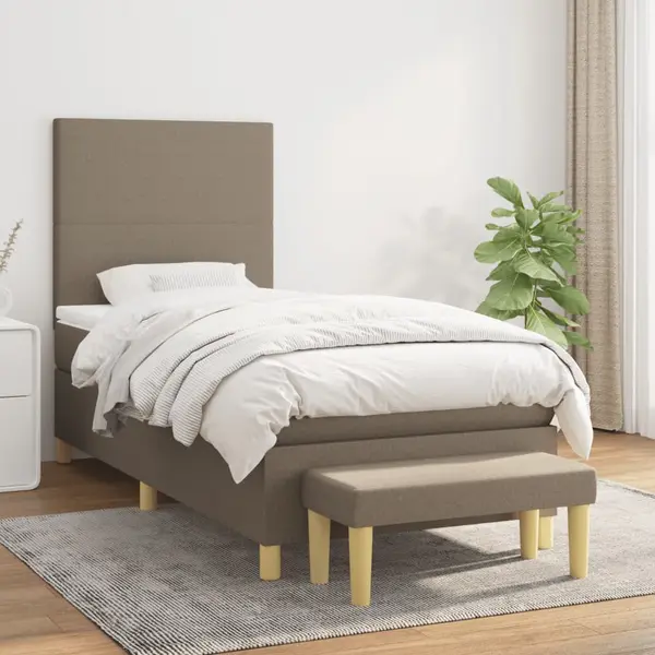 Gossi pat box spring cu saltea, gri taupe, 90x190 cm, textil