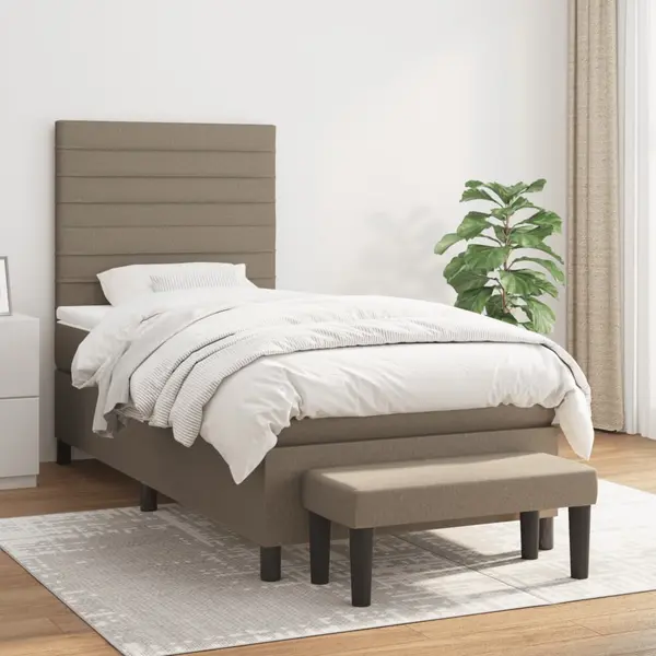 Gossi pat box spring cu saltea, gri taupe, 90x190 cm, textil