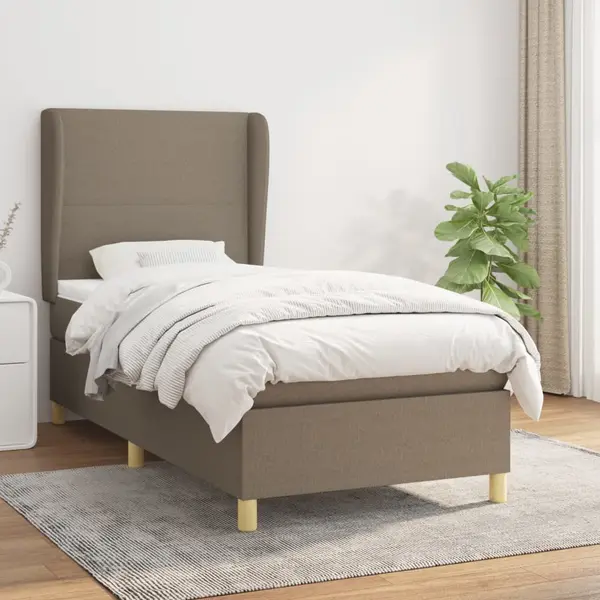 Gossi pat box spring cu saltea, gri taupe, 90x190 cm, textil