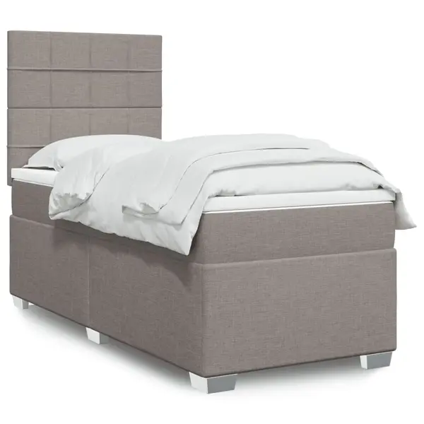 Gossi pat box spring cu saltea, gri taupe, 90x200 cm, textil
