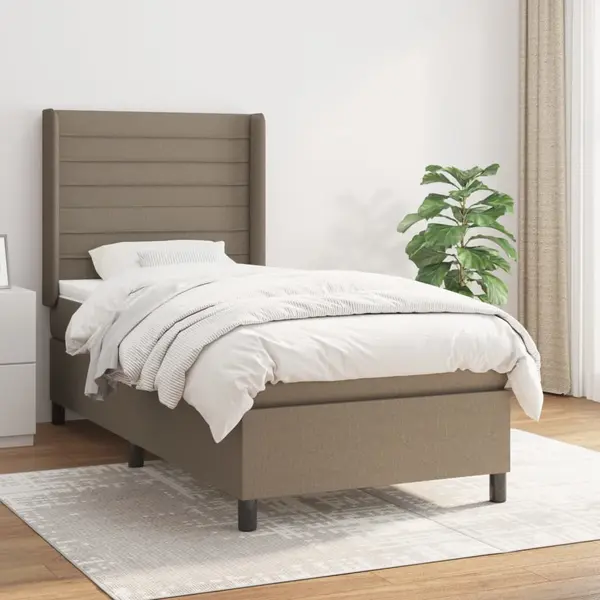 Gossi pat box spring cu saltea, gri taupe, 90x200 cm, textil