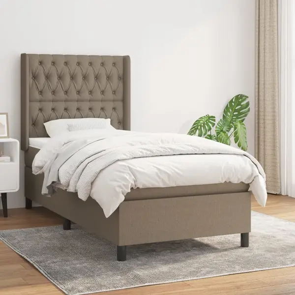 Gossi pat box spring cu saltea, gri taupe, 90x200 cm, textil