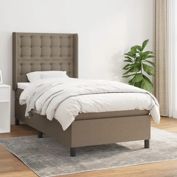 Gossi pat box spring cu saltea, gri taupe, 90x200 cm, textil