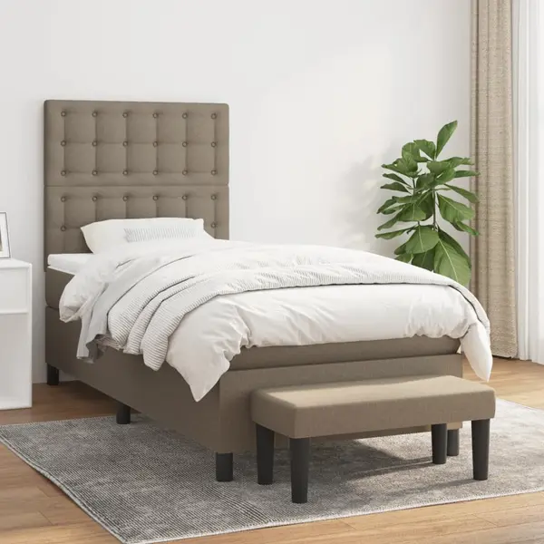 Gossi pat box spring cu saltea, gri taupe, 90x200 cm, textil