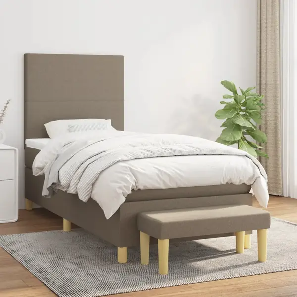Gossi pat box spring cu saltea, gri taupe, 90x200 cm, textil