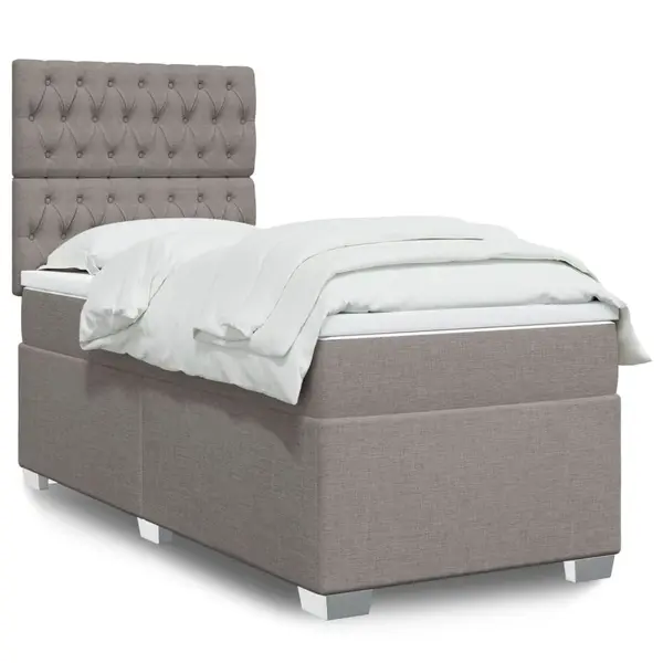 Gossi pat box spring cu saltea, gri taupe, 90x200 cm, textil
