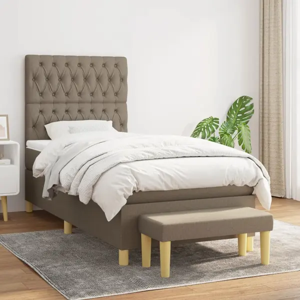 Gossi pat box spring cu saltea, gri taupe, 90x200 cm, textil