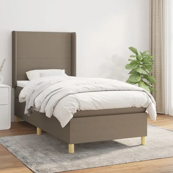 Gossi pat box spring cu saltea, gri taupe, 90x200 cm, textil