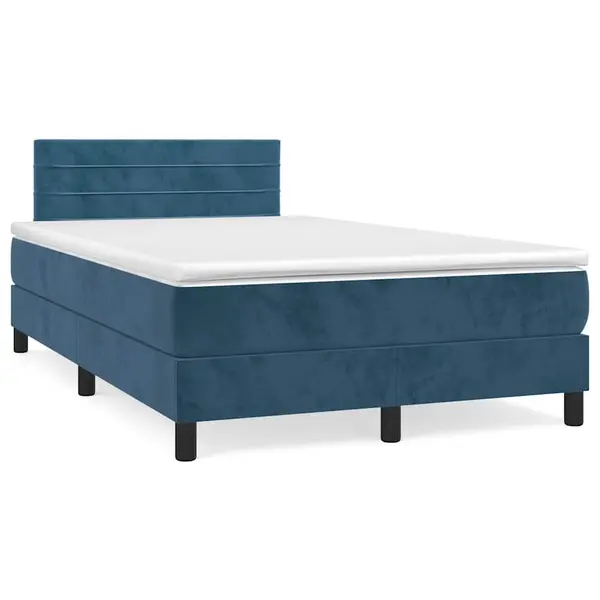 Gossi pat box spring cu saltea/led albastru inchis 120x190cm catifea
