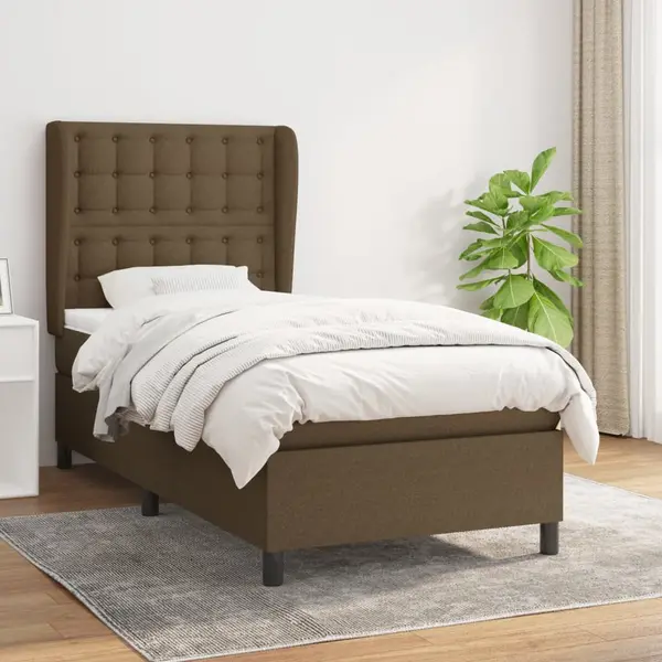 Gossi pat box spring cu saltea, maro inchis, 100x200 cm, textil