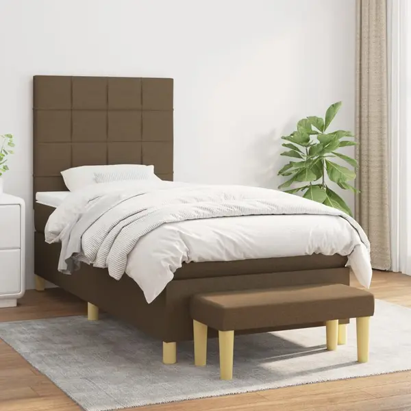 Gossi pat box spring cu saltea, maro inchis, 100x200 cm, textil