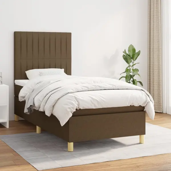 Gossi pat box spring cu saltea, maro inchis, 100x200 cm, textil