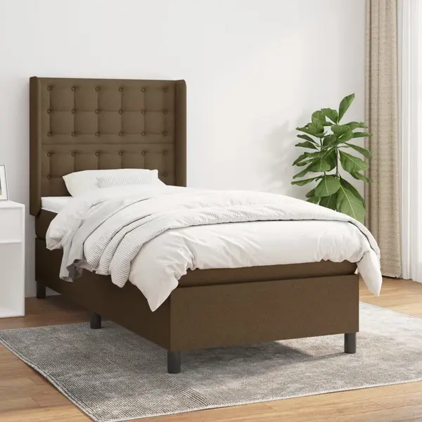 Gossi pat box spring cu saltea, maro inchis, 100x200 cm, textil