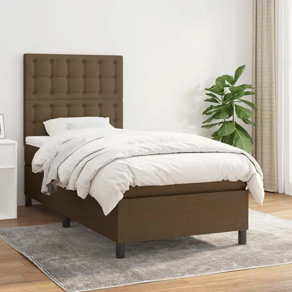 Gossi pat box spring cu saltea, maro inchis, 100x200 cm, textil
