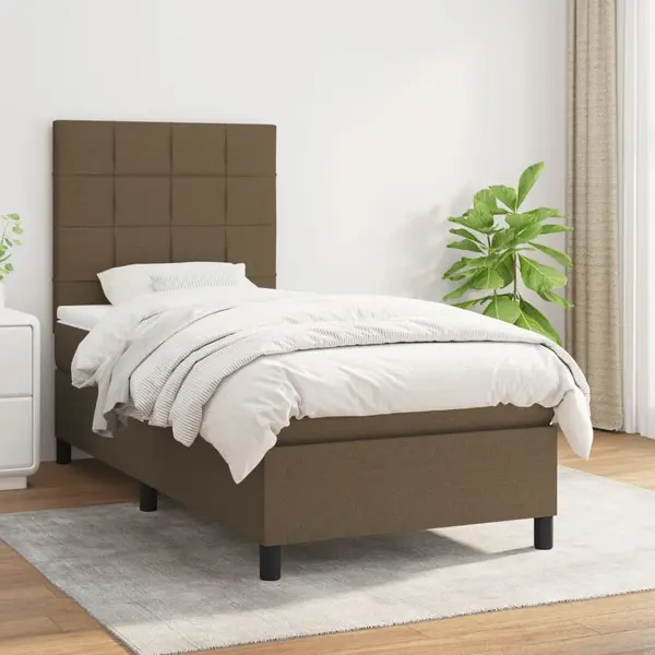 Gossi pat box spring cu saltea, maro inchis, 100x200 cm, textil
