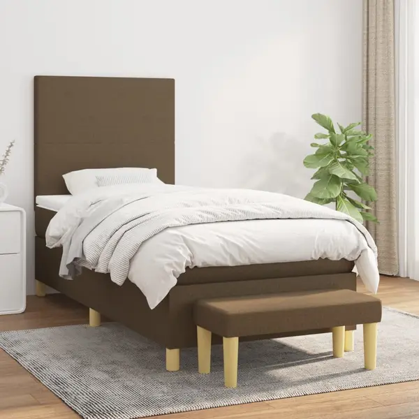 Gossi pat box spring cu saltea, maro inchis, 100x200 cm, textil