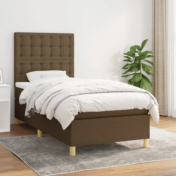 Gossi pat box spring cu saltea, maro inchis, 100x200 cm, textil