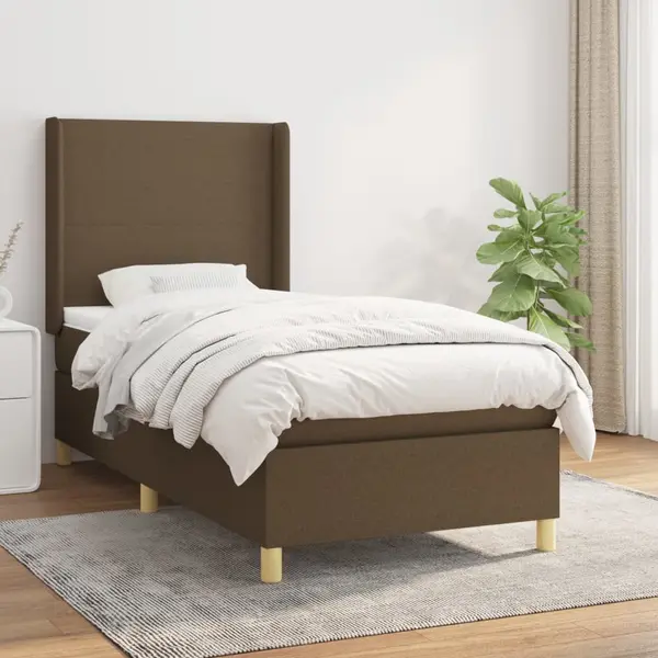 Gossi pat box spring cu saltea, maro inchis, 100x200 cm, textil