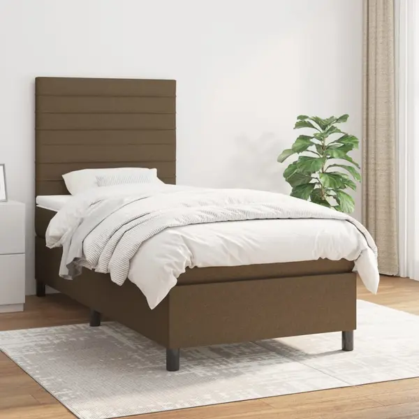 Gossi pat box spring cu saltea, maro inchis, 100x200 cm, textil