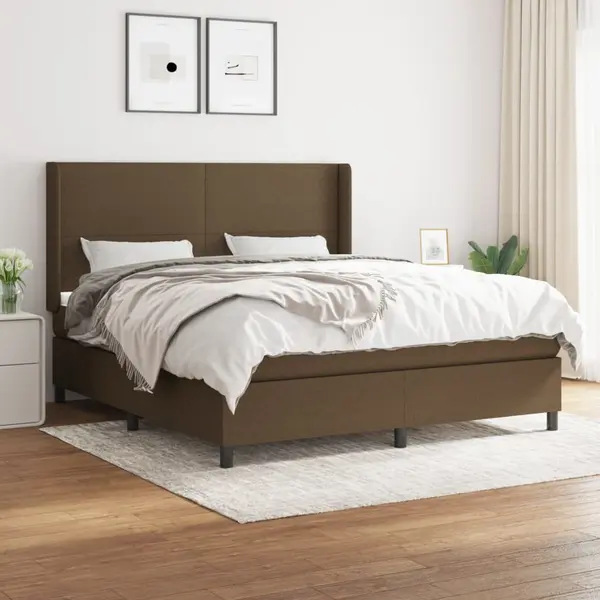 Gossi pat box spring cu saltea, maro inchis, 160x200 cm, textil