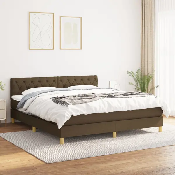 Gossi pat box spring cu saltea, maro inchis, 160x200 cm, textil