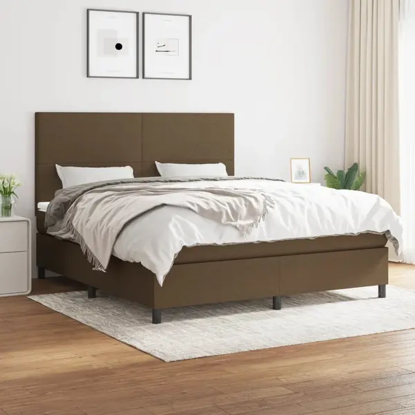 Gossi pat box spring cu saltea, maro inchis, 160x200 cm, textil