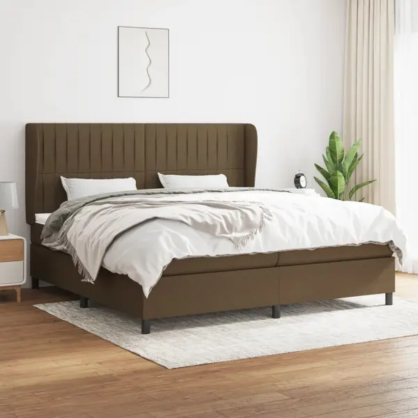 Gossi pat box spring cu saltea, maro inchis, 200x200 cm, textil