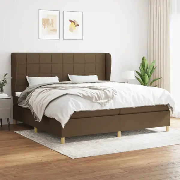 Gossi pat box spring cu saltea, maro inchis, 200x200 cm, textil