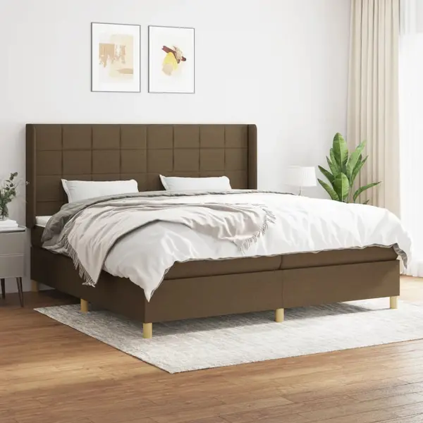 Gossi pat box spring cu saltea, maro inchis, 200x200 cm, textil