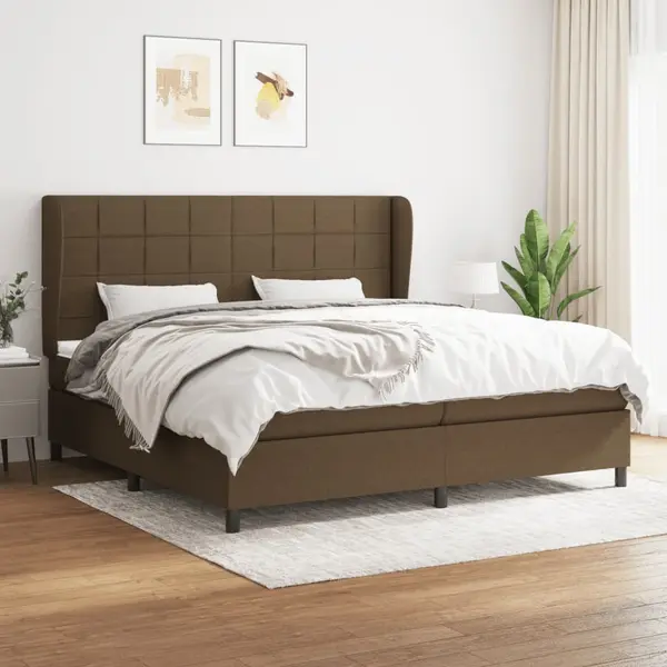 Gossi pat box spring cu saltea, maro inchis, 200x200 cm, textil