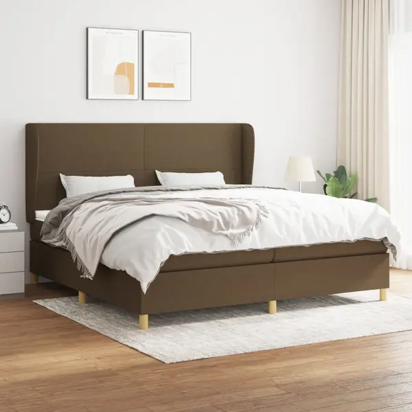 Gossi pat box spring cu saltea, maro inchis, 200x200 cm, textil