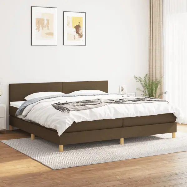 Gossi pat box spring cu saltea, maro inchis, 200x200 cm, textil