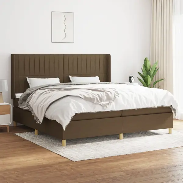 Gossi pat box spring cu saltea, maro inchis, 200x200 cm, textil