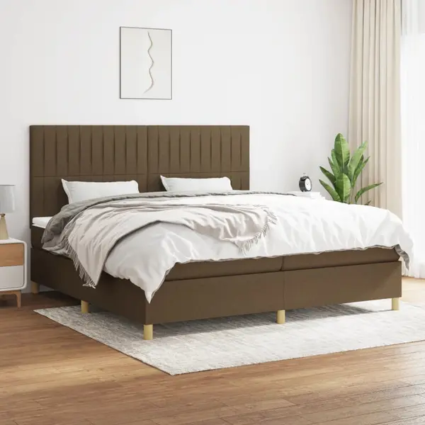 Gossi pat box spring cu saltea, maro inchis, 200x200 cm, textil
