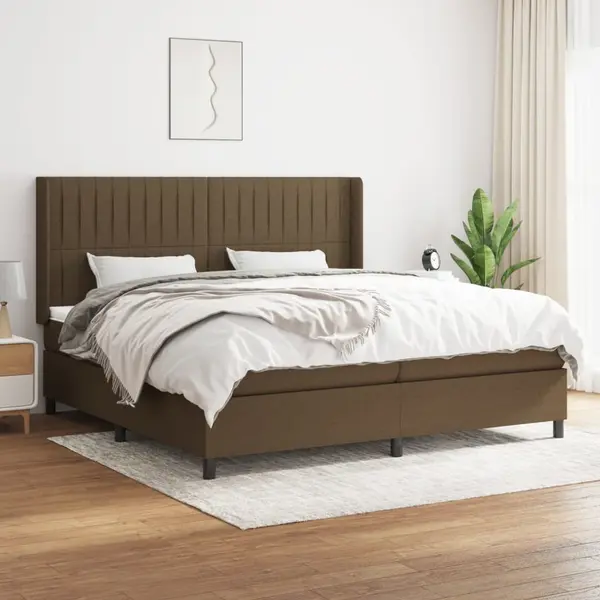 Gossi pat box spring cu saltea, maro inchis, 200x200 cm, textil