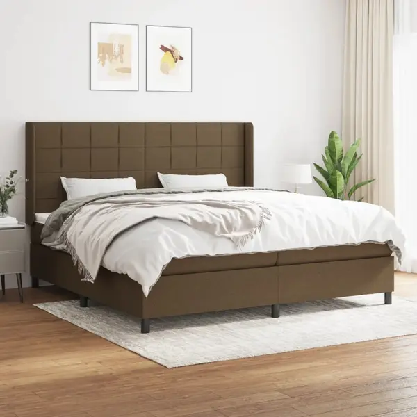 Gossi pat box spring cu saltea, maro inchis, 200x200 cm, textil