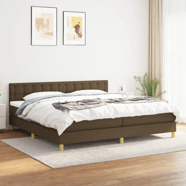 Gossi pat box spring cu saltea, maro inchis, 200x200 cm, textil