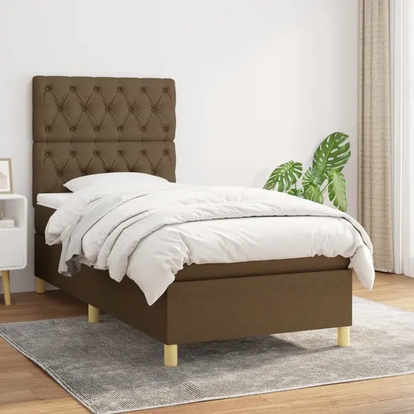 Gossi pat box spring cu saltea, maro inchis, 80x200 cm, textil