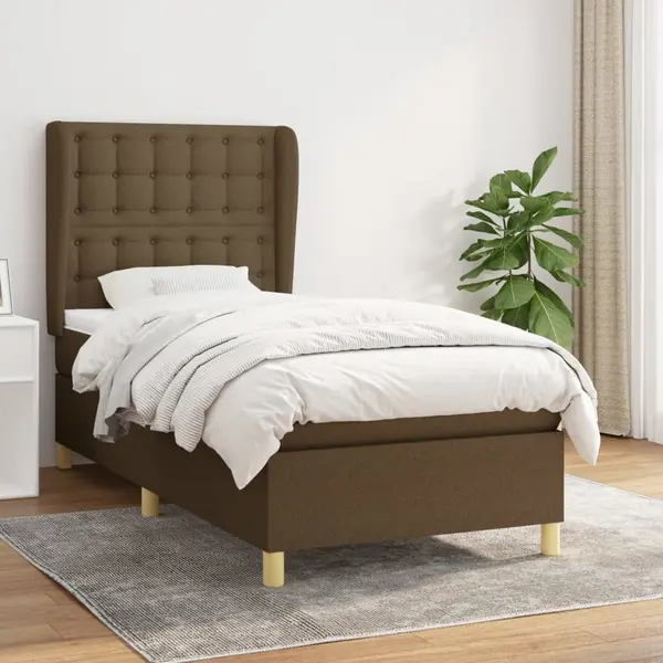 Gossi pat box spring cu saltea, maro inchis, 80x200 cm, textil