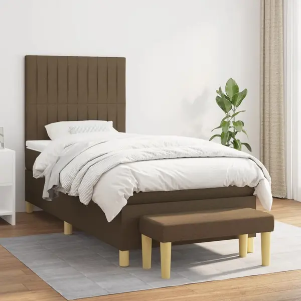 Gossi pat box spring cu saltea, maro inchis, 80x200 cm, textil