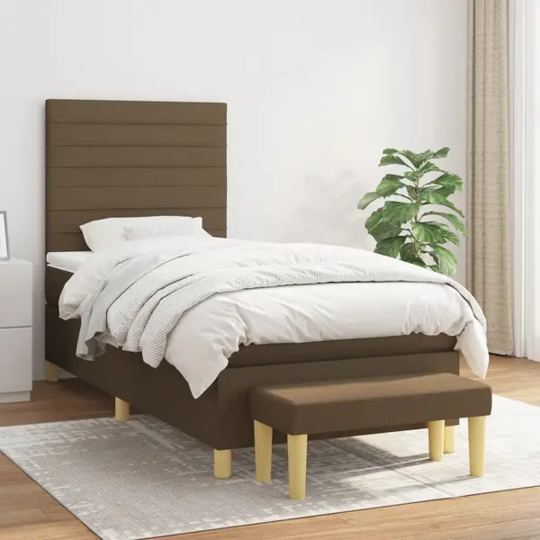 Gossi pat box spring cu saltea, maro inchis, 80x200 cm, textil
