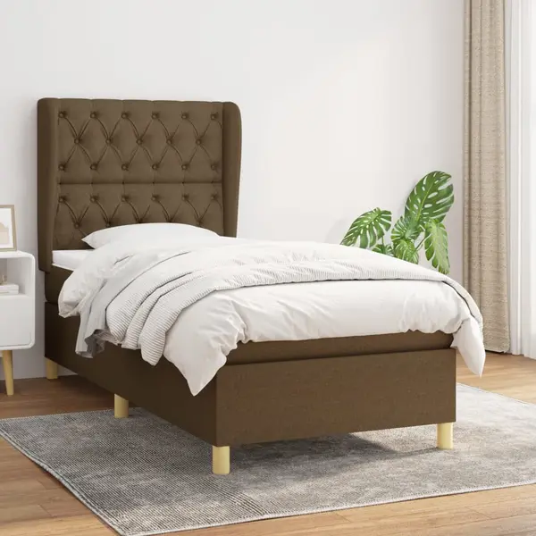 Gossi pat box spring cu saltea, maro inchis, 80x200 cm, textil