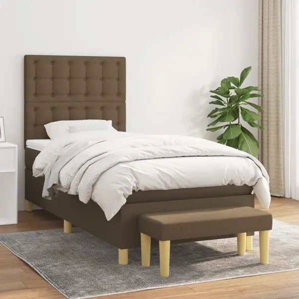 Gossi pat box spring cu saltea, maro inchis, 80x200 cm, textil