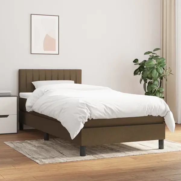 Gossi pat box spring cu saltea, maro inchis, 90x190 cm, textil