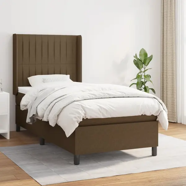 Gossi pat box spring cu saltea, maro inchis, 90x190 cm, textil