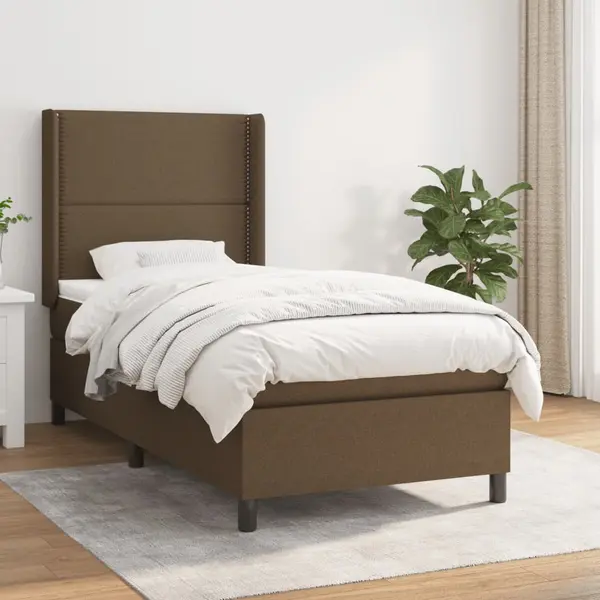 Gossi pat box spring cu saltea, maro inchis, 90x190 cm, textil